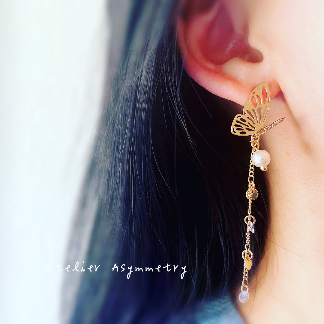 Gold Butterfly Earrings-Gold Earrings-Chain Earrings