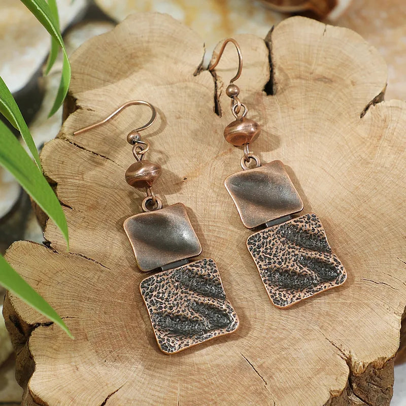 1- Geometric Oxidized Copper Earrings - Boho Earrings
