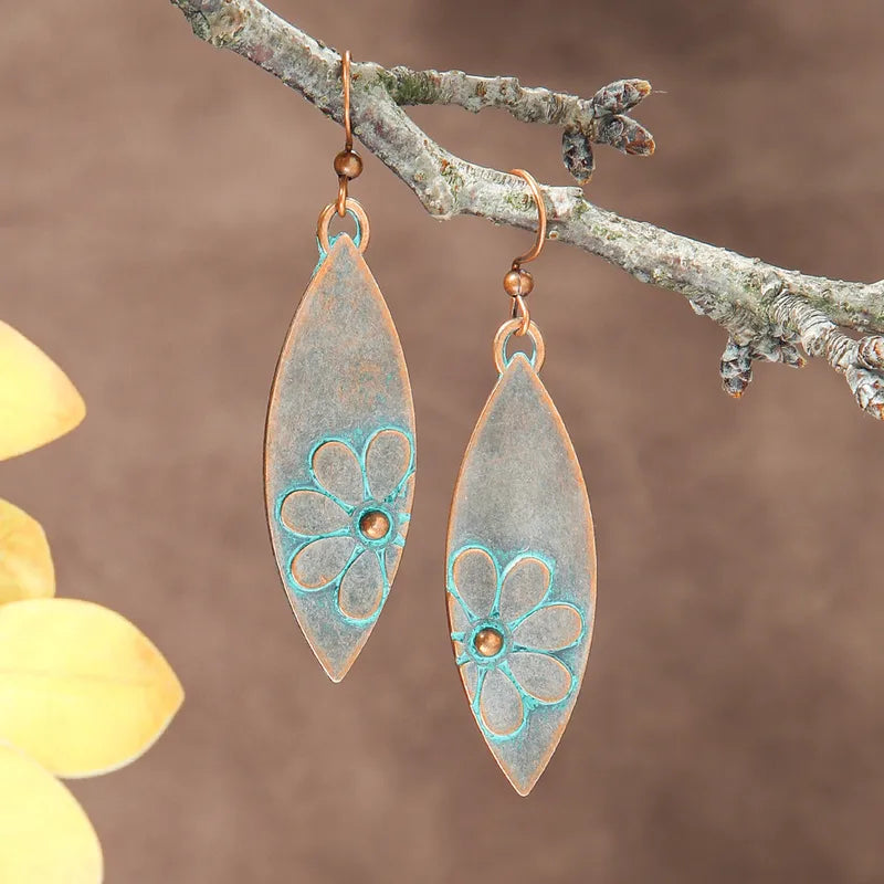 1- Minimalist Boho Earrings - Oxidized Leaf Earrings for Women