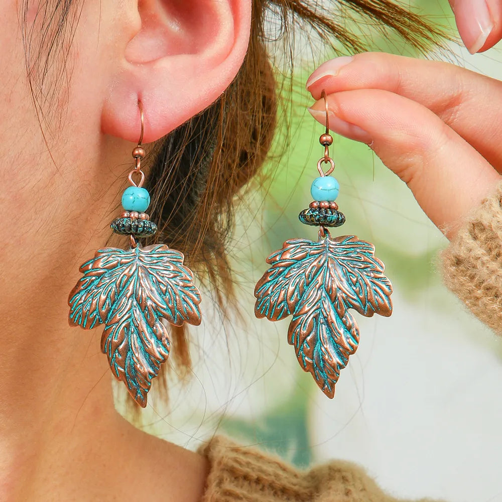 1- Oxidized Metal Earrings - Boho Maple Leaf Earrings
