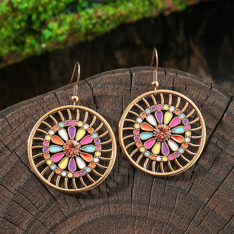 1- Boho Colorful Spiral Round Earrings - Metal Earrings