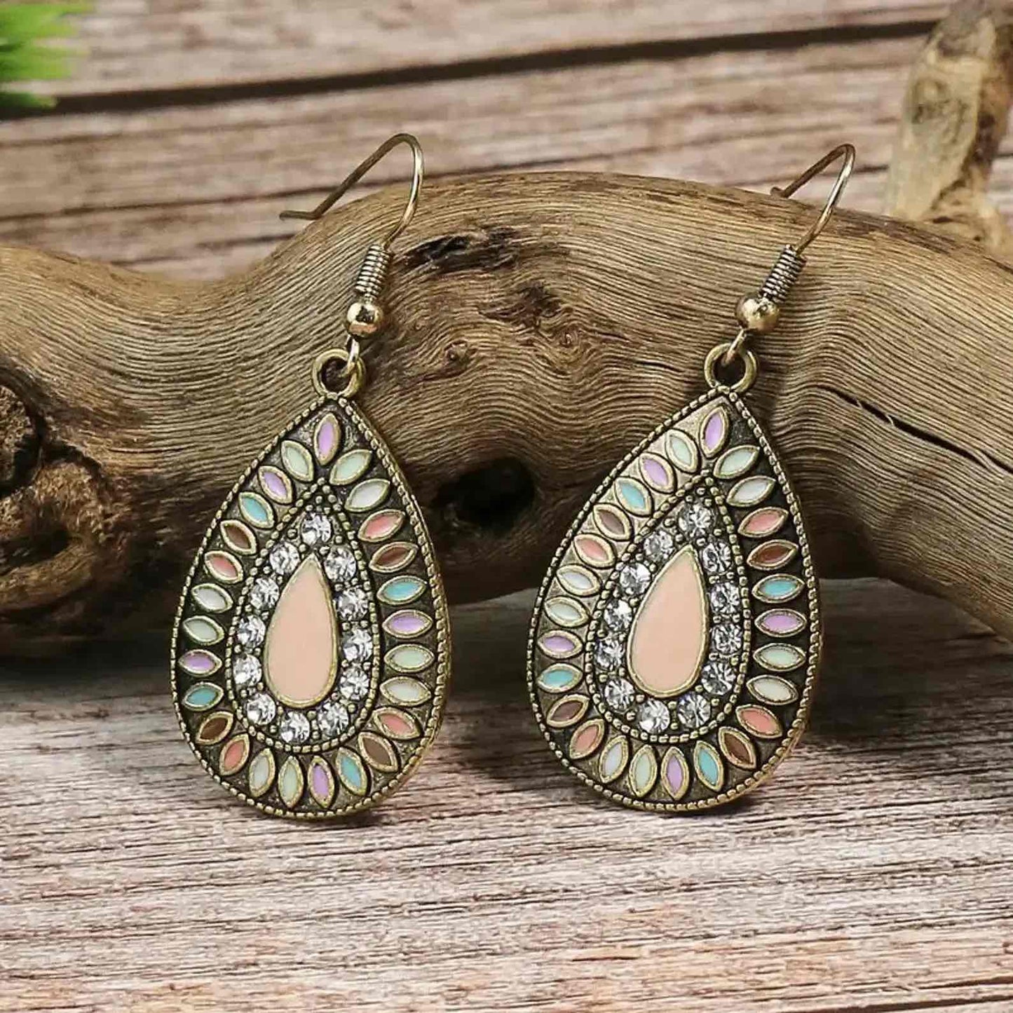 1- Boho Teardrop Earrings - Ethnic Metal Earrings(Pink)