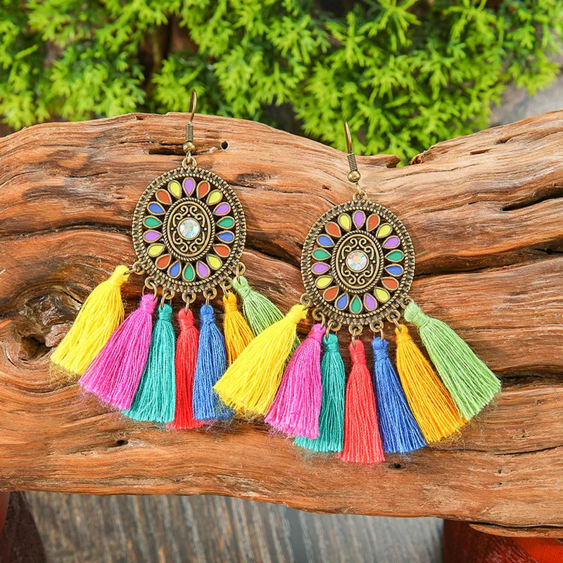 1- Colorful Boho Tassel Earrings - Metal Drop Earrings
