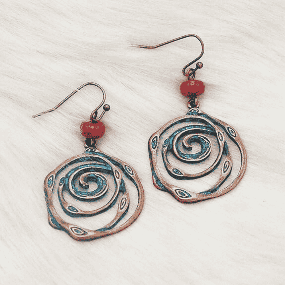 1- Spiral Of Life Oxidized Metal Copper Earrings - Boho Earrings for Women