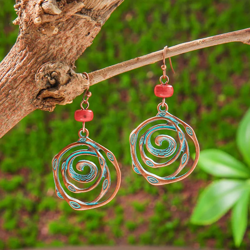 1- Spiral Of Life Oxidized Metal Copper Earrings - Boho Earrings for Women