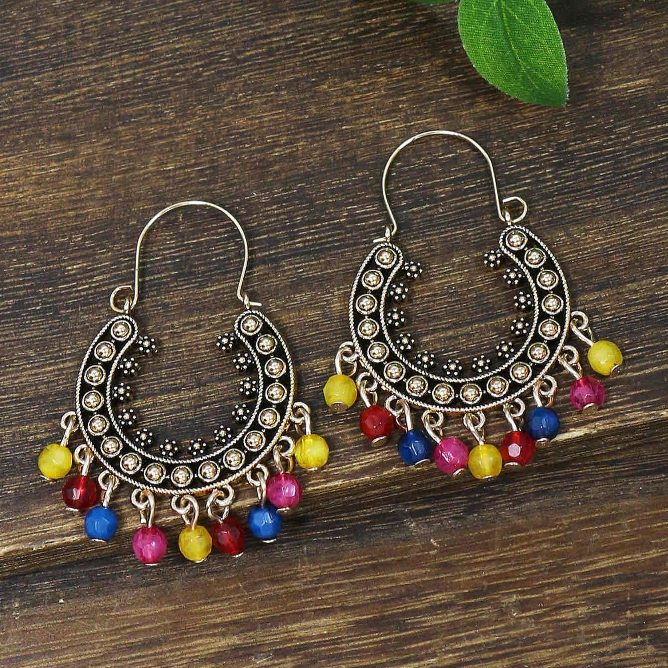 1- Colorful Ethnic Indian Earrings - Boho Dangle Beaded Earrings