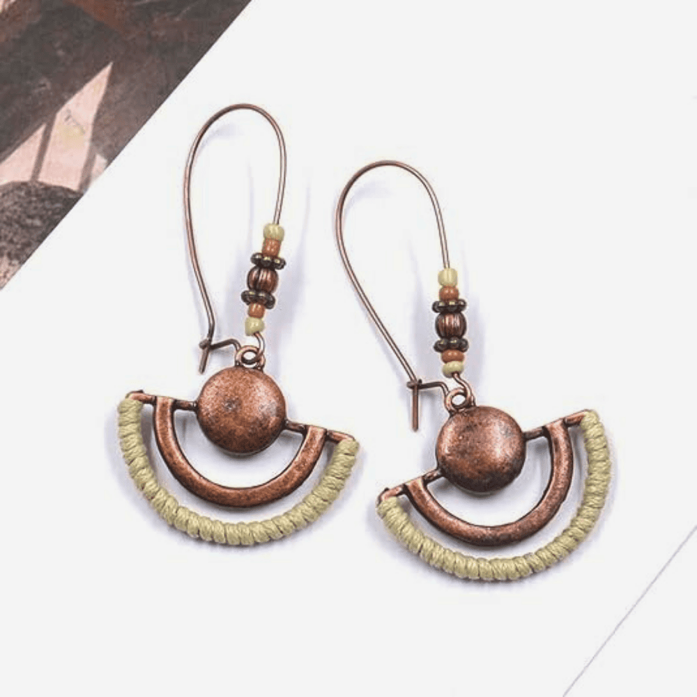 Boho Handmade Thread Earrings - Tribal Gold Earrings