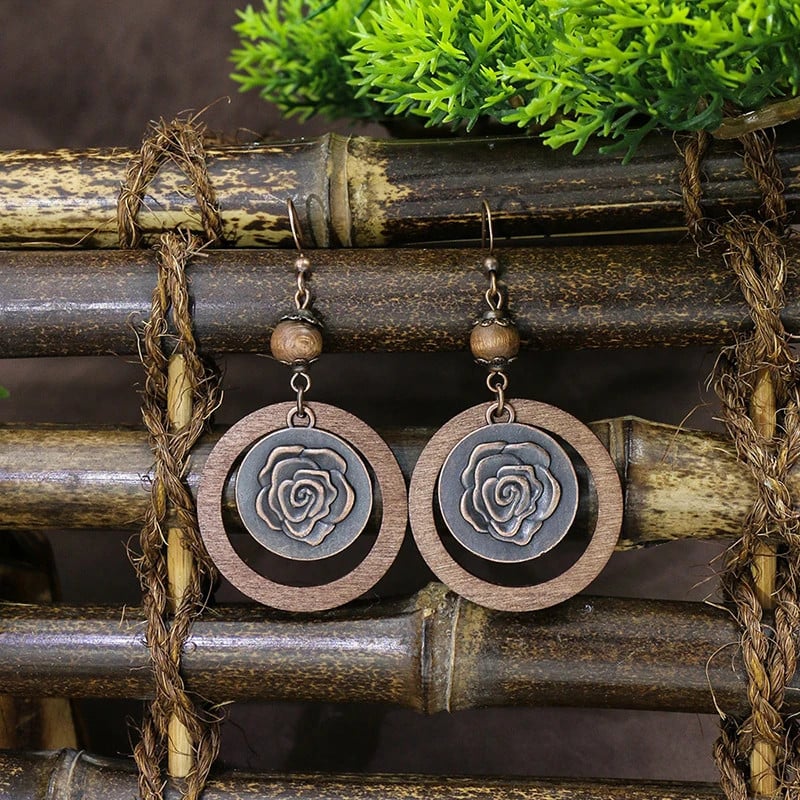 1- Boho Oxidized Gold Plated Earrings - Metal Rose Earrings