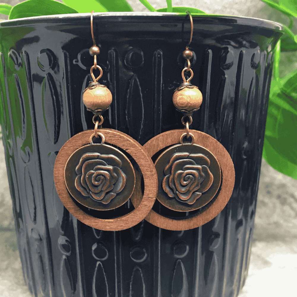 1- Boho Oxidized Gold Plated Earrings - Metal Rose Earrings