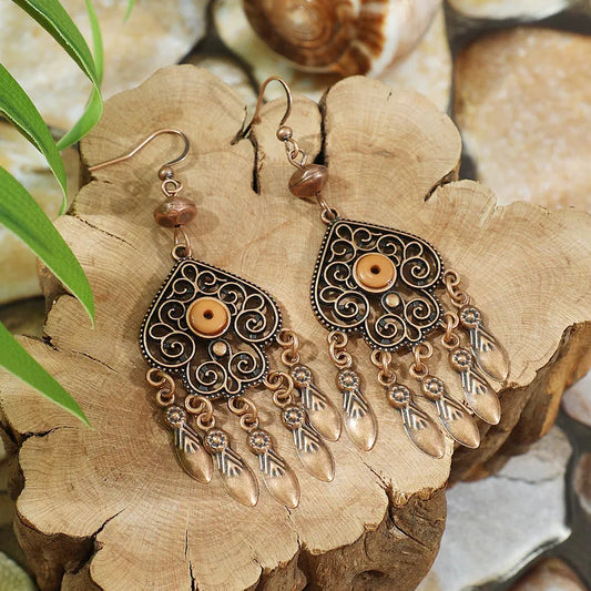 1- Boho Oxidized Copper Earrings - Chandelier Drop Earrings