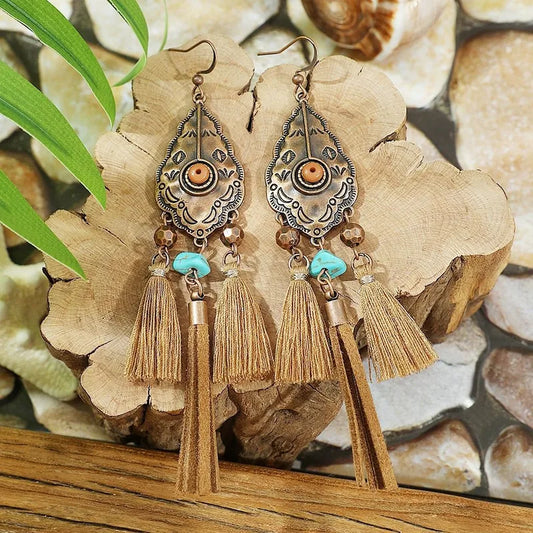 1- Boho Tassel Earrings - Oxidized Copper Earrings