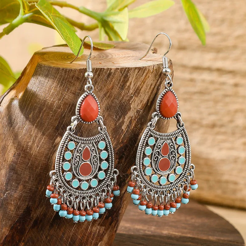 Premium Ethnic - Drop Earring - Long Earring (Blue and Orange)