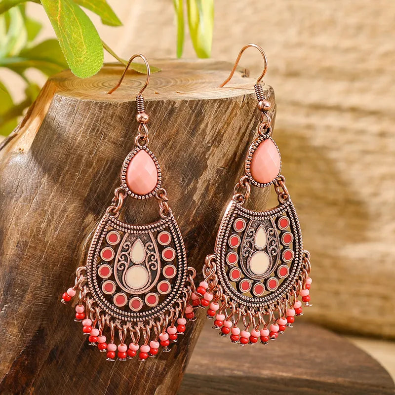 Premium Ethnic - Drop Earring - Long Earring (Pink and Peach)