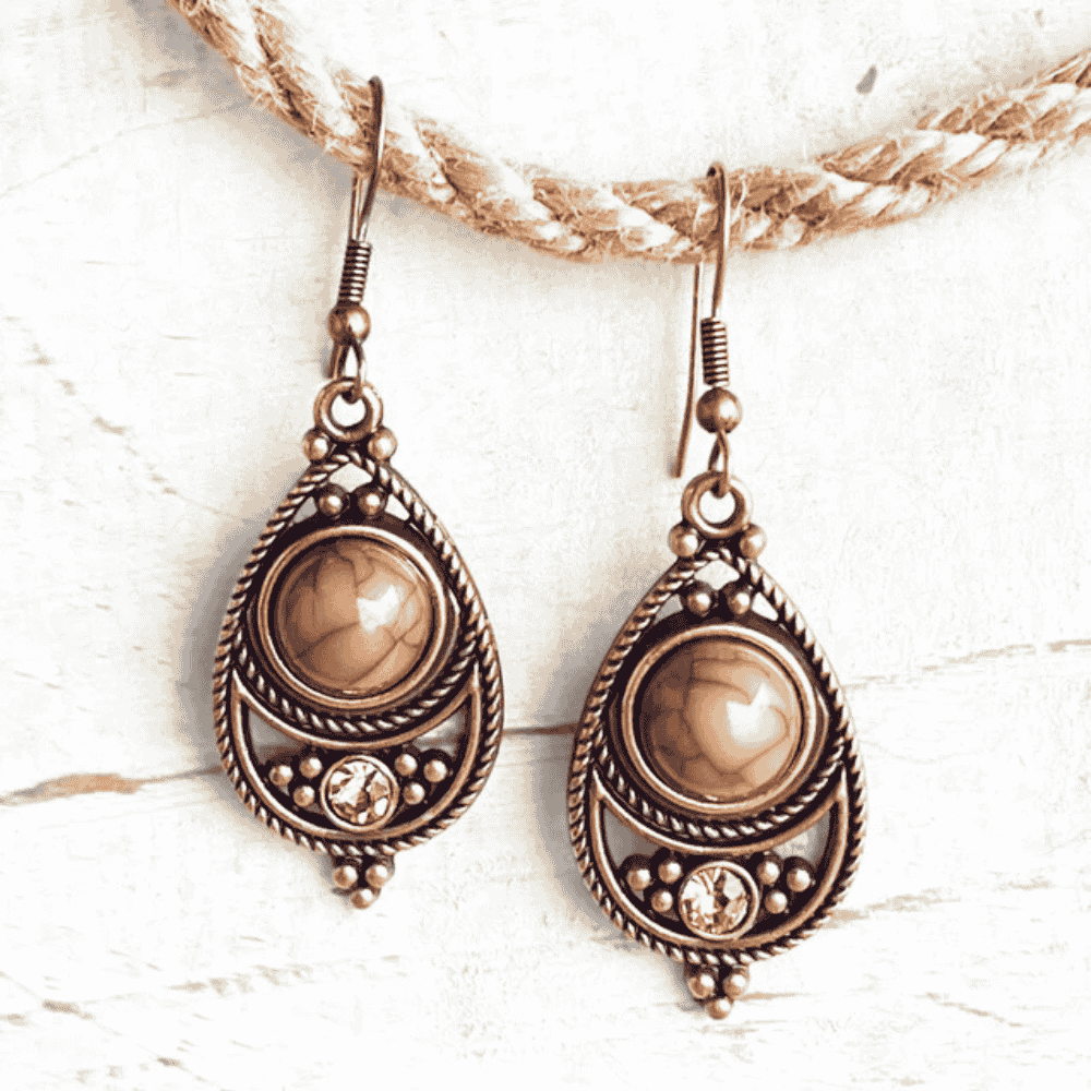 1- Dainty Brown Turquoise Danglers - Copper Earrings for Women