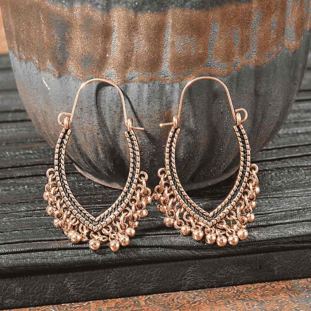 1- Oxidised Gold Jingle Boho Earrings - Ethnic Drop earrings