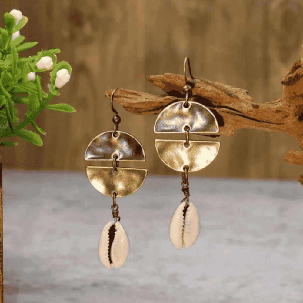 1- Moon Round Metal Danglers - Antique Metal Dangle Earrings