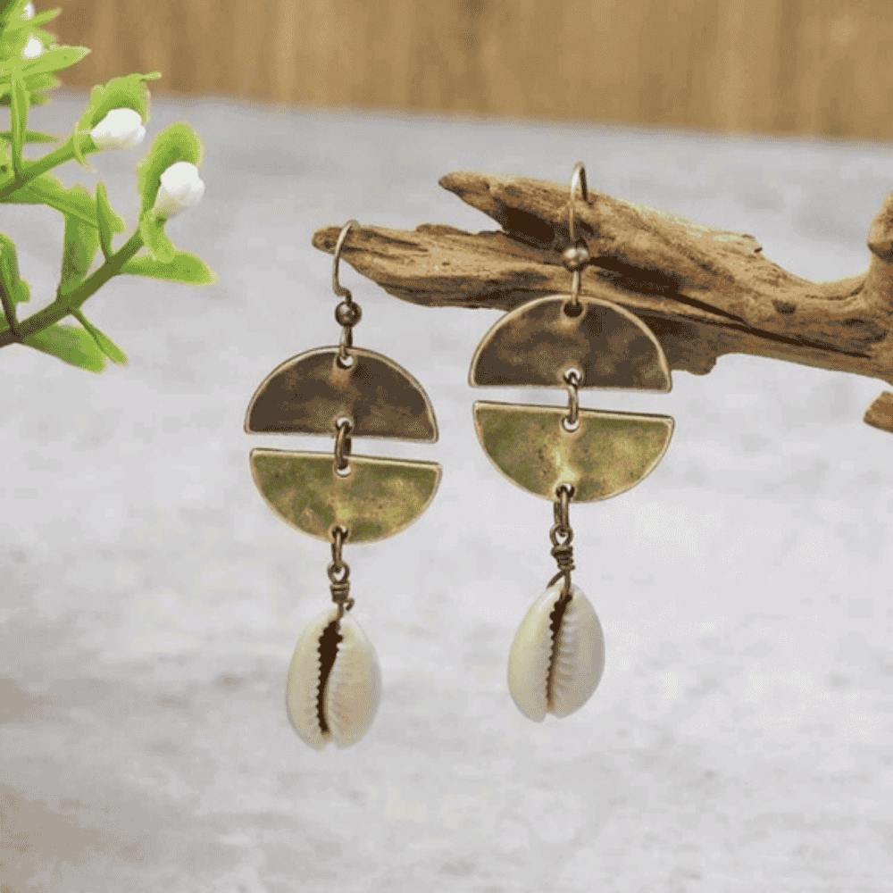 1- Moon Round Metal Danglers - Antique Metal Dangle Earrings