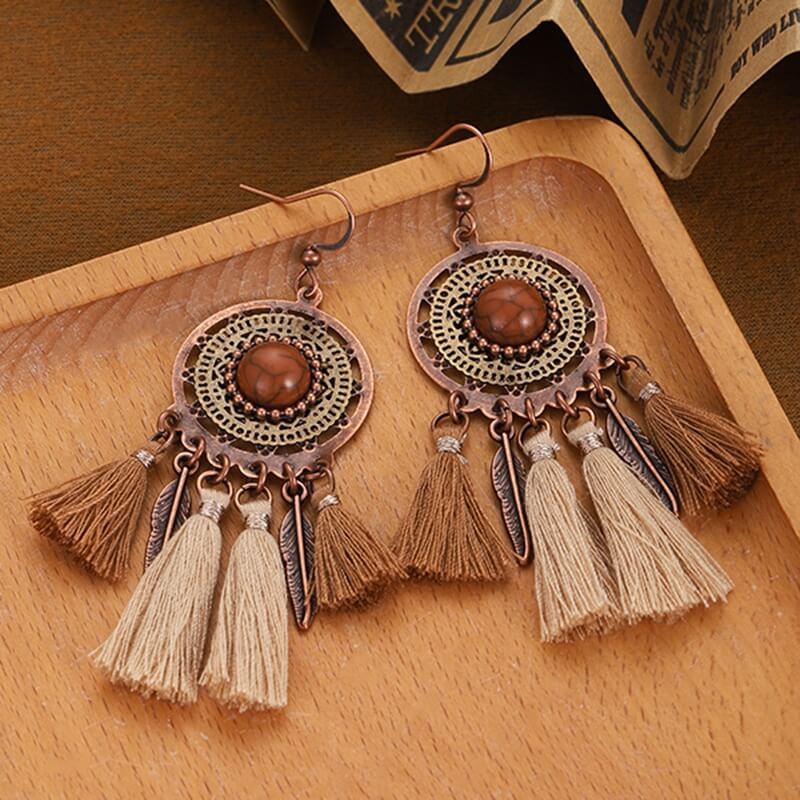 1- Copper Twist Tassel Earrings for Women - Boho Tassel Earrings