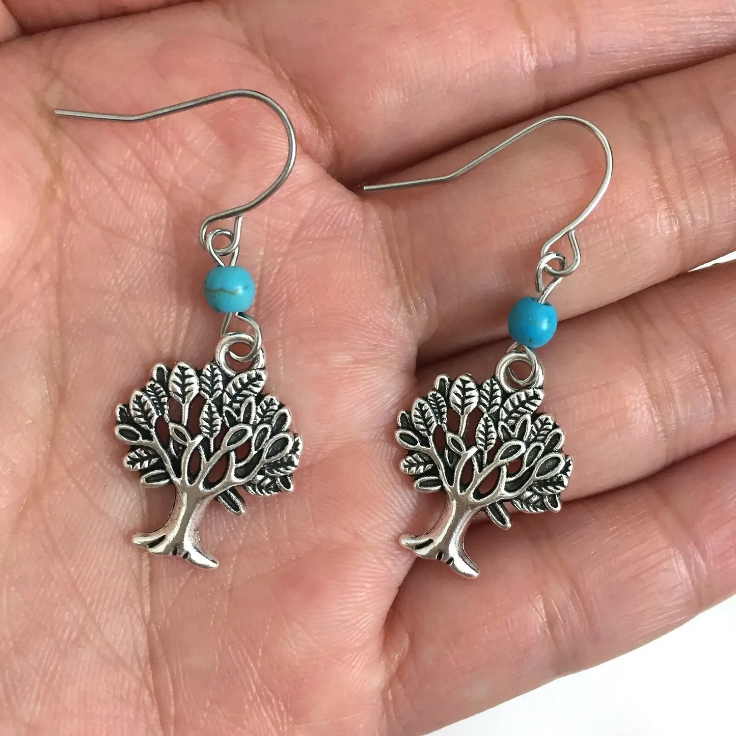 1-Tree of Life Turquoise Dangle Earrings – Minimalist Jewelry