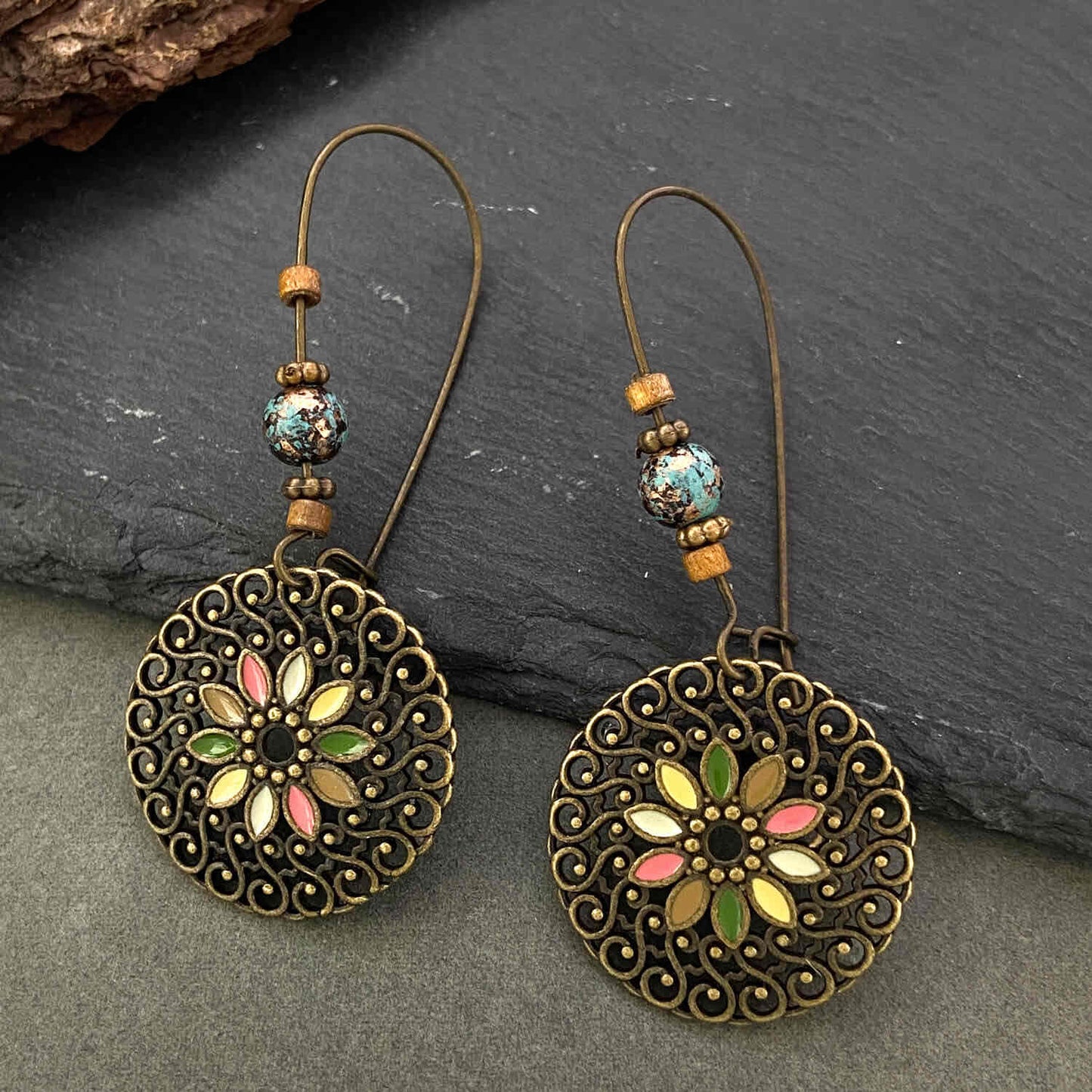 1- Dazzle Drama Handcrafted Ethnic Drops - Metal Round Earrings