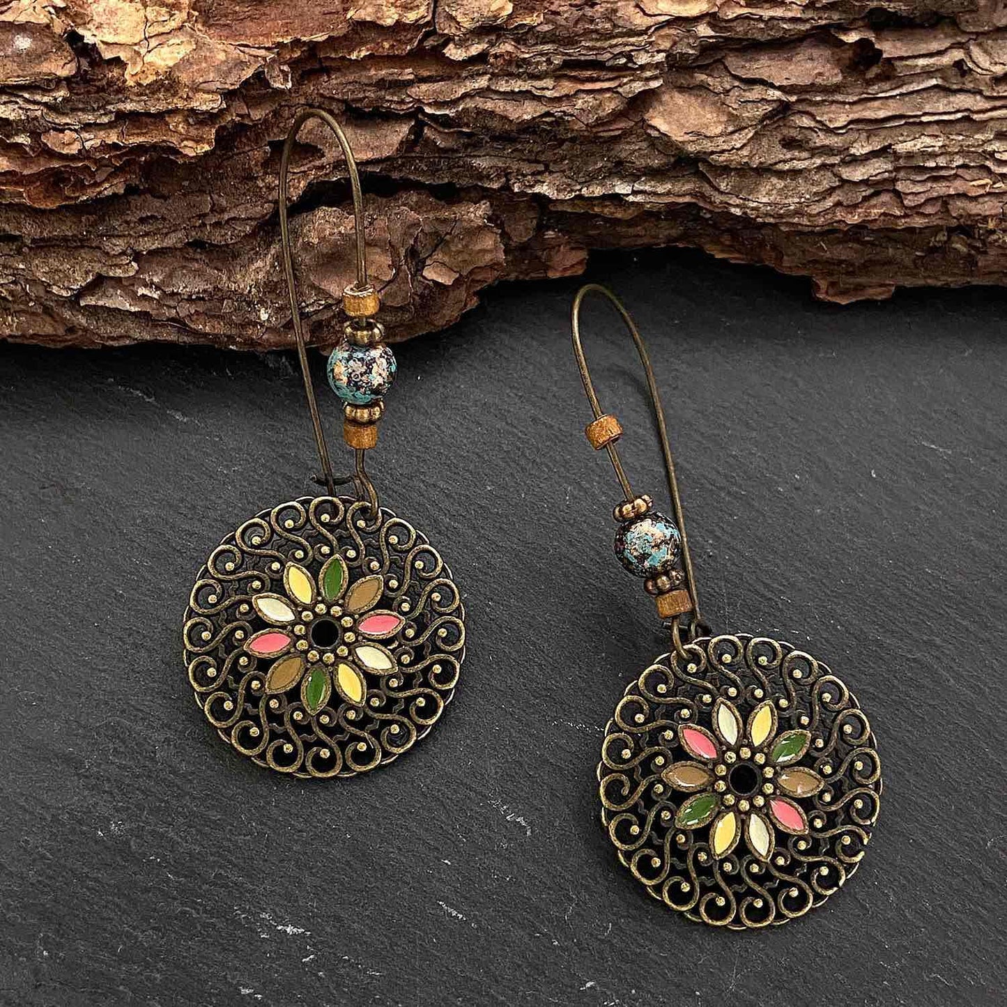 1- Dazzle Drama Handcrafted Ethnic Drops - Metal Round Earrings