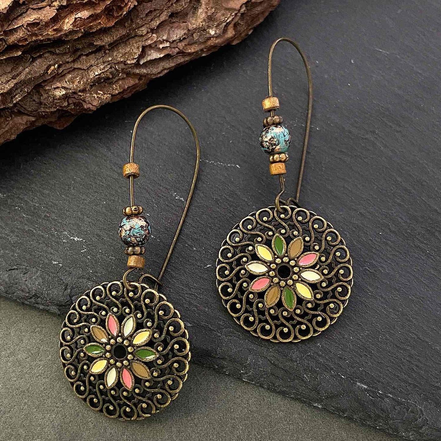 1- Dazzle Drama Handcrafted Ethnic Drops - Metal Round Earrings
