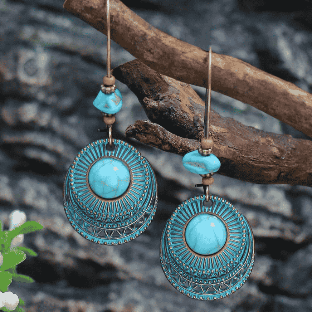 1- Gypsy Soul Oxidized Danglers - Antique Turquoise Earrings