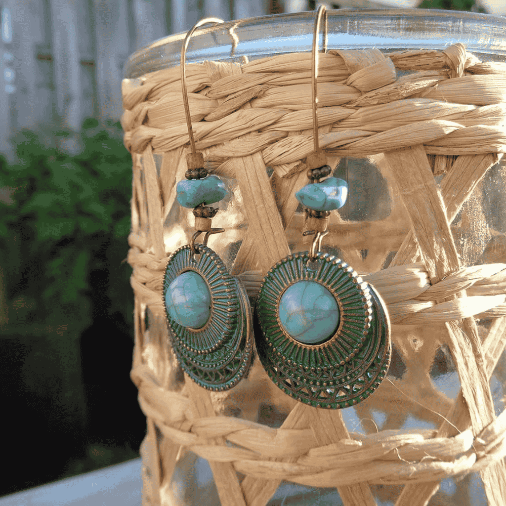 1- Gypsy Soul Oxidized Danglers - Antique Turquoise Earrings