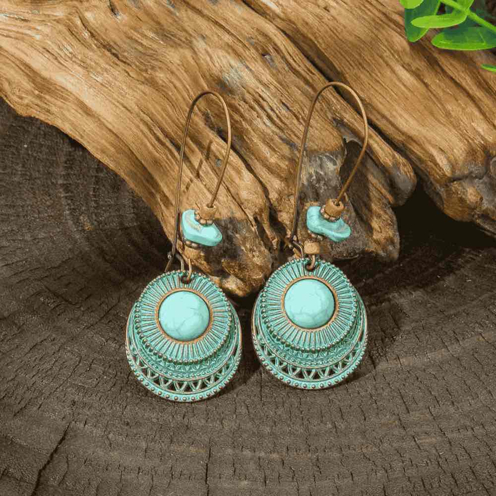 1- Gypsy Soul Oxidized Danglers - Antique Turquoise Earrings