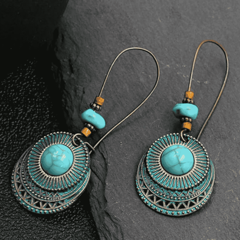 1- Gypsy Soul Oxidized Danglers - Antique Turquoise Earrings