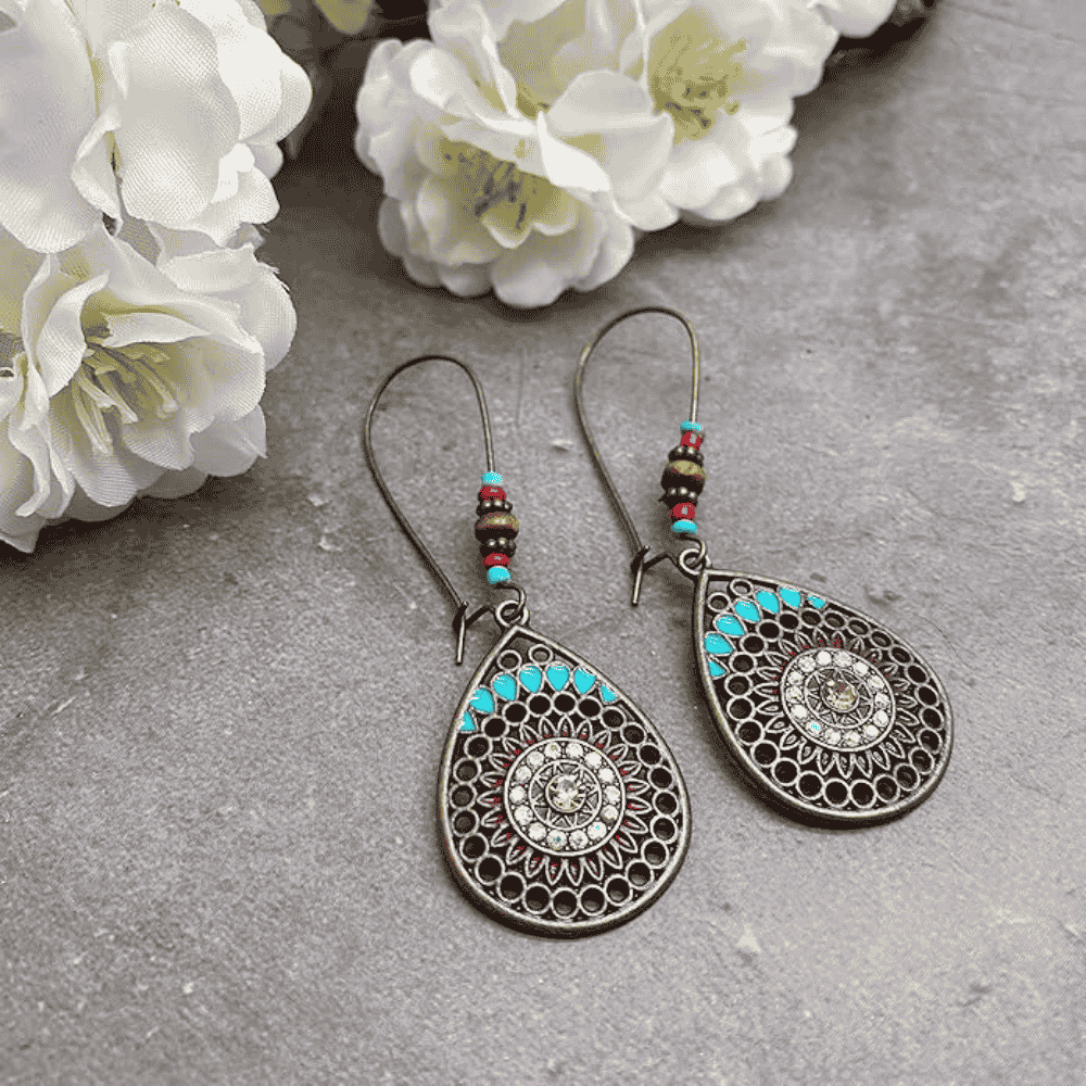Ethnic Blue - Drop Earrings - Dangle Earring (Round)
