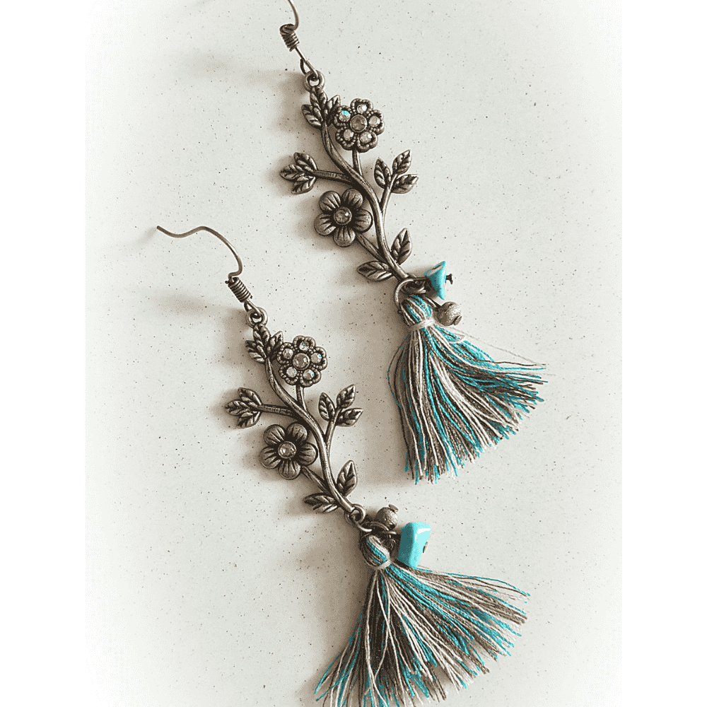 1- Handmade Oxidised Earrings for Women - Floral Tassel Earrings