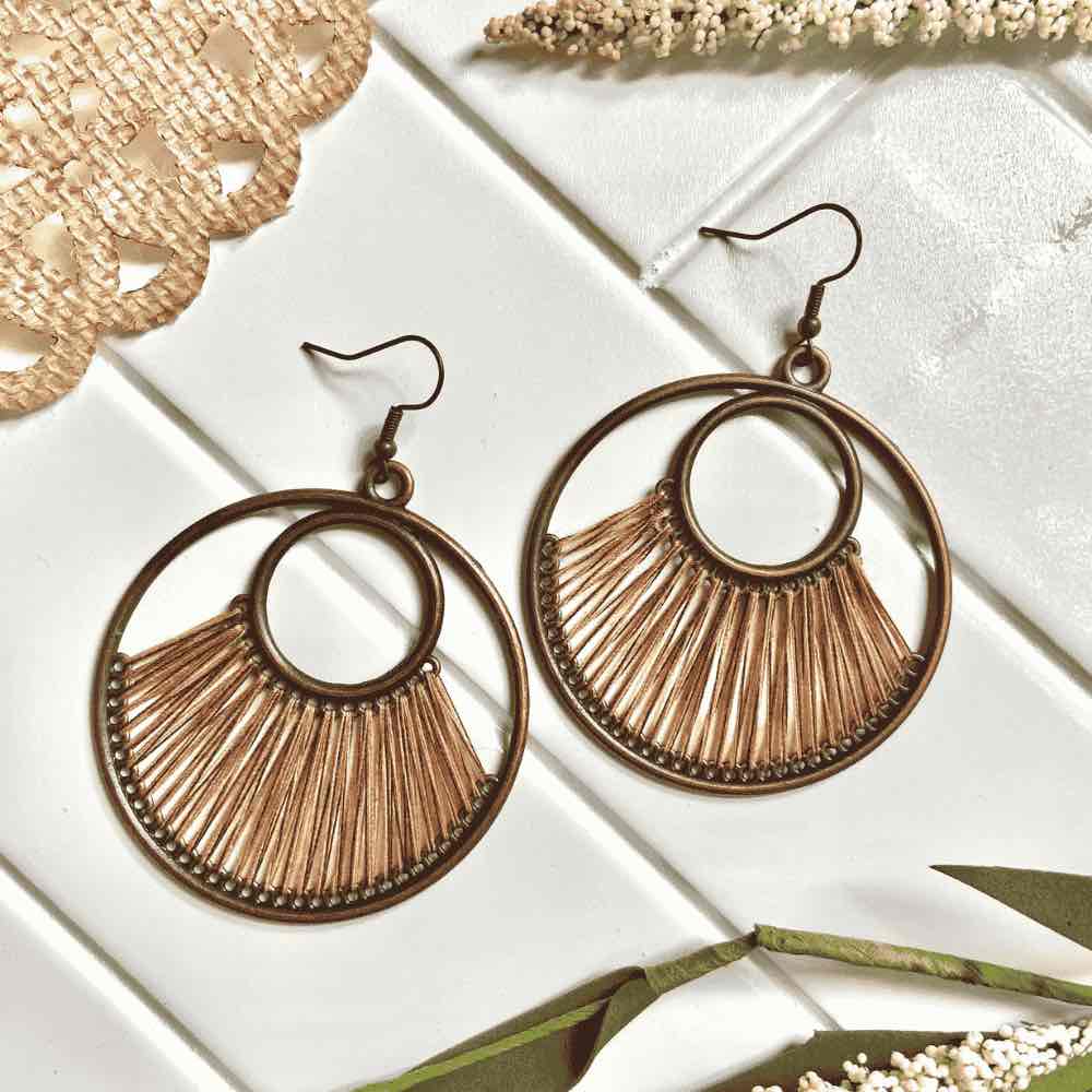 1- Boho Statement Thread Earrings - Handmade Metal Earrings