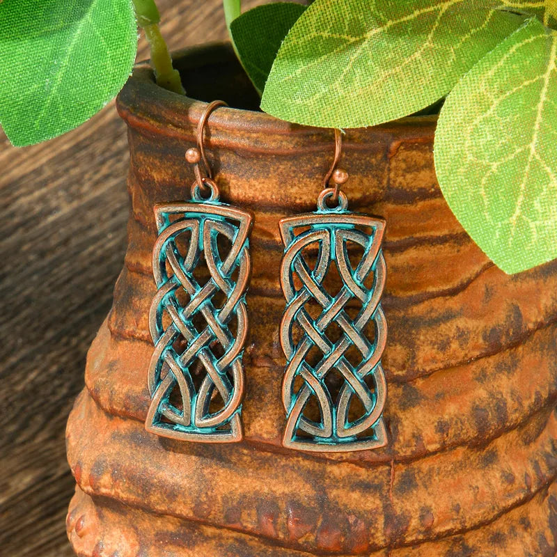1- Rectangular Oxidized Earrings - Boho Celtic Knot Earrings