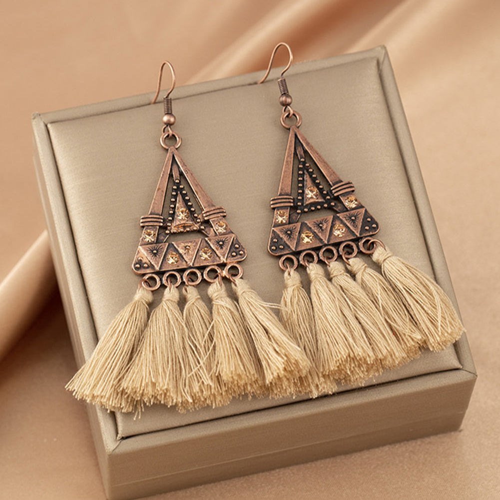 Antique Metal Earrings - Twisty Tassel Earrings for Women