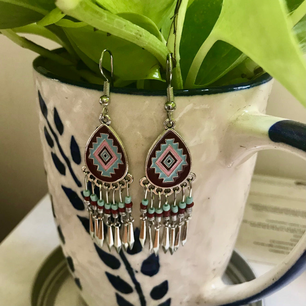 Ethnic Dangle Earrings-Red Earrings