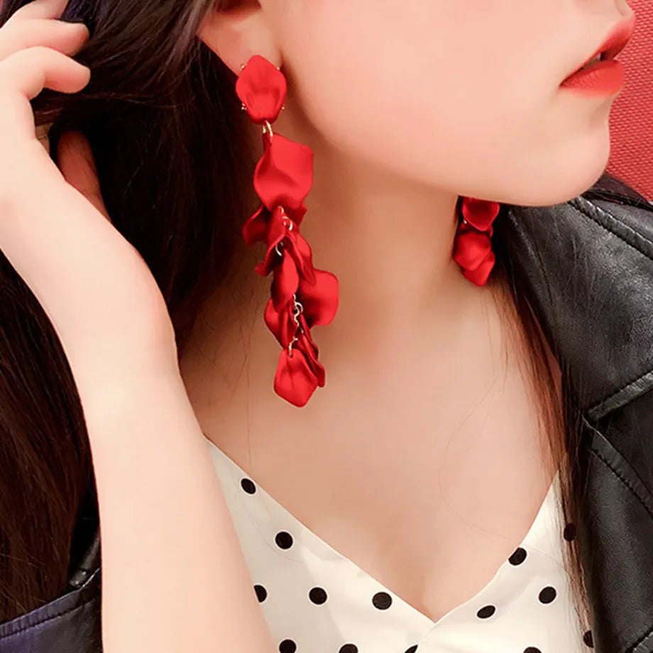 Korean Earrings-Red Earrings-Long Earrings