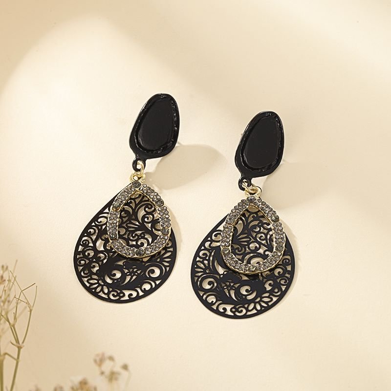 Image of an earring - Black Earrings - Evening Teardrop Earrings by Zuzus Trove