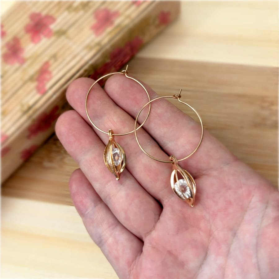 Image of an earring - Delicate Gold Hoop earring with quartz by Zuzus Trove