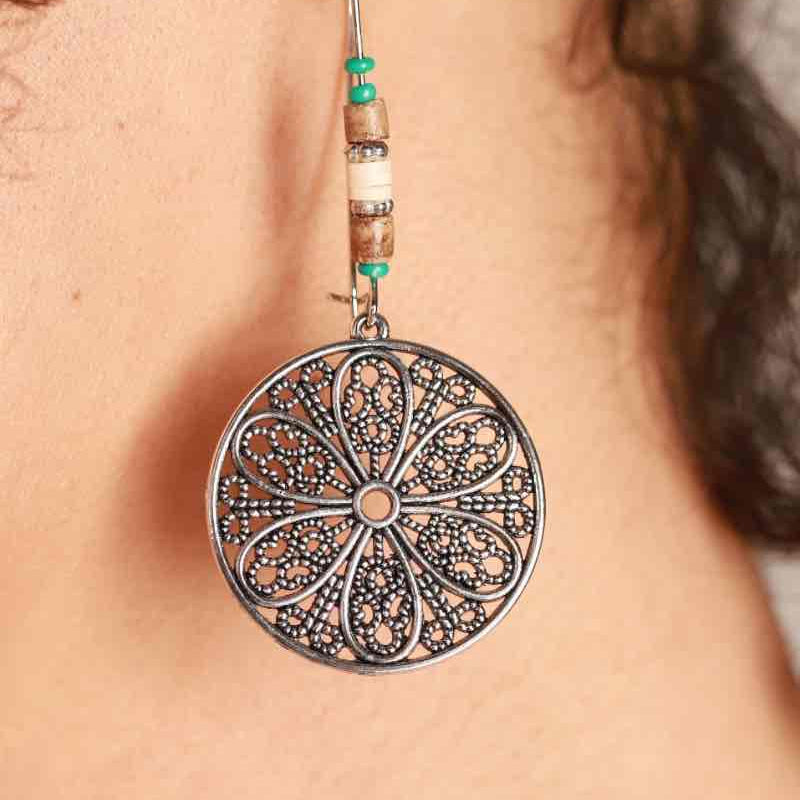 Image of an earring - Premium | Boho Silver Flower Wheel Earrings by Zuzus Trove