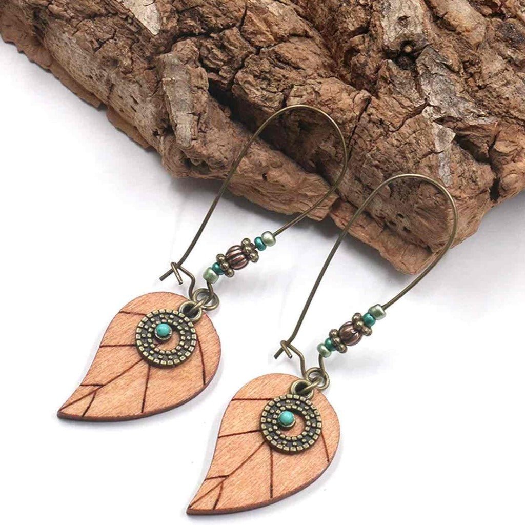 Image of an earring - Premium - Boho Wooden Leaf Earrings by Zuzus Trove