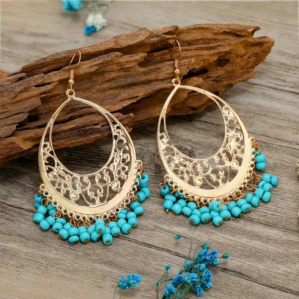 Image of an earring - Premium | Ethnic Beaded Earrings - Turquoise by Zuzus Trove