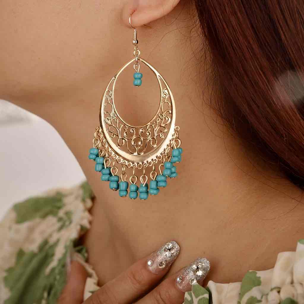 Image of an earring - Premium | Ethnic Beaded Earrings - Turquoise by Zuzus Trove