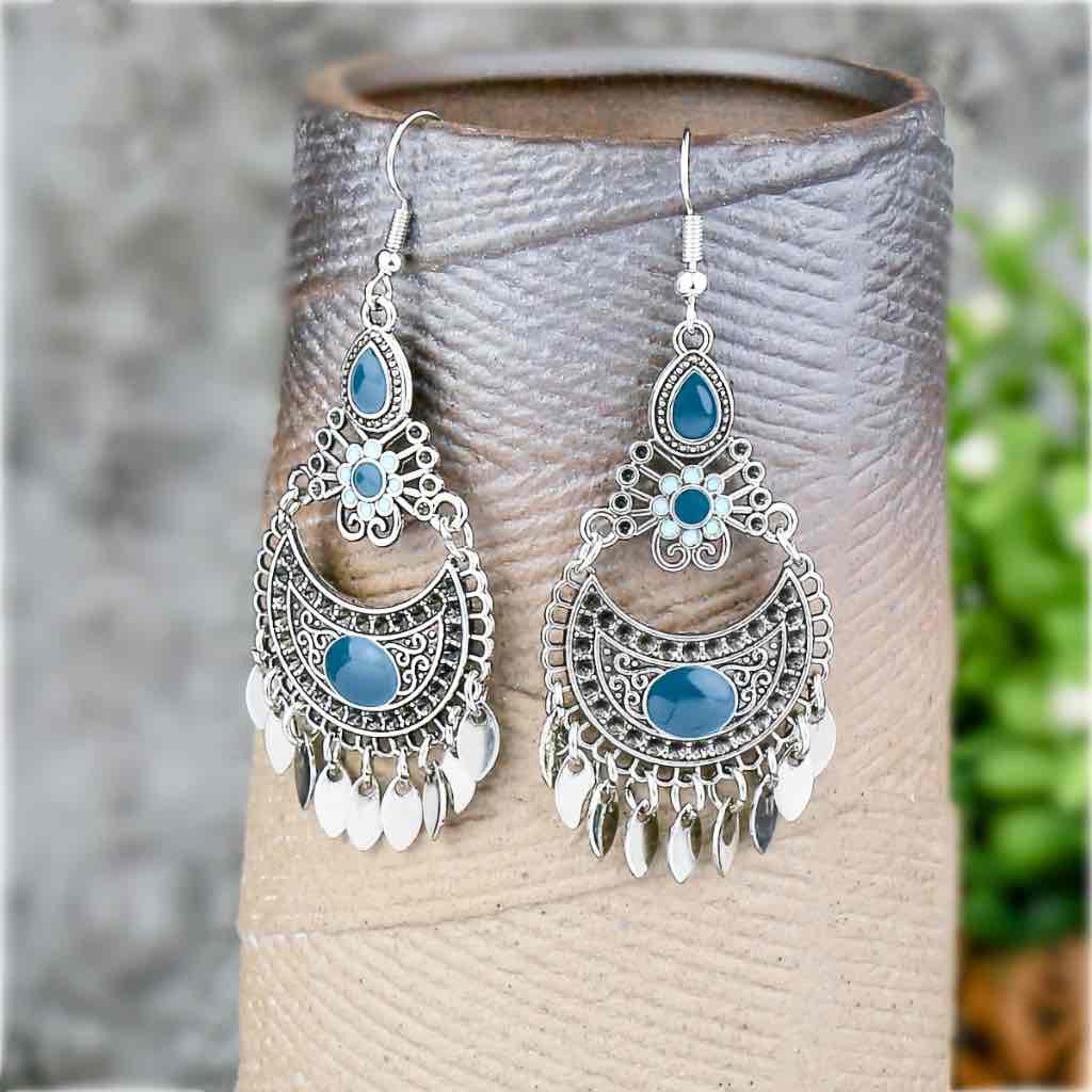 Image of an earring - Premium | Ethnic Blue Stone Earrings by Zuzus Trove