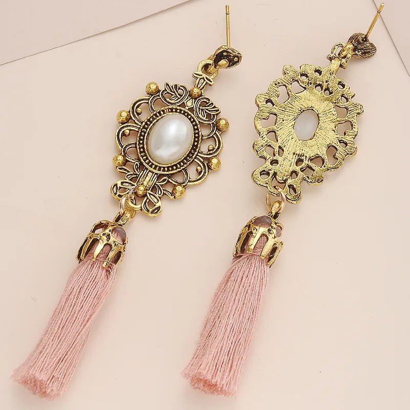 Image of an earring - Premium | Ethnic Pearl Dangler Earring - Pink by Zuzus Trove