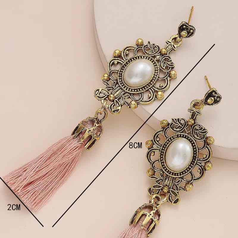 Image of an earring - Premium | Ethnic Pearl Dangler Earring - Pink by Zuzus Trove