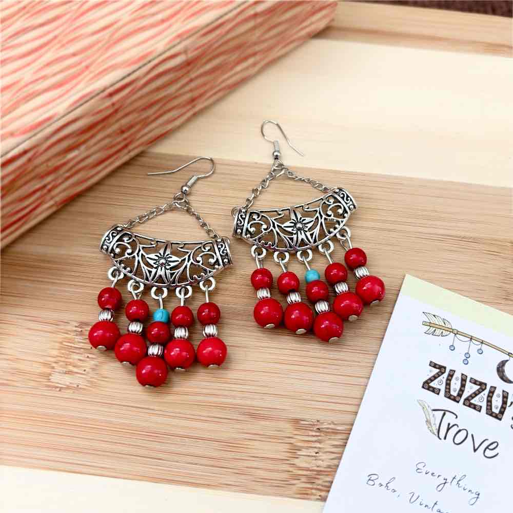 Image of an earring - Premium - Ethnic Red Dangler earring by Zuzus Trove