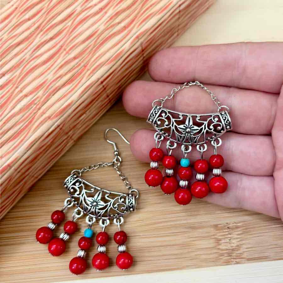 Image of an earring - Premium - Ethnic Red Dangler earring by Zuzus Trove