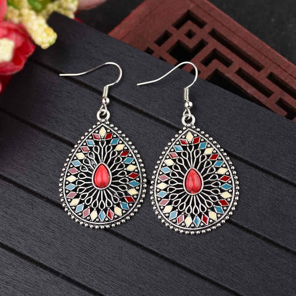 Image of an earring - Premium | Ethnic Tear Drop Gem Earrings by Zuzus Trove