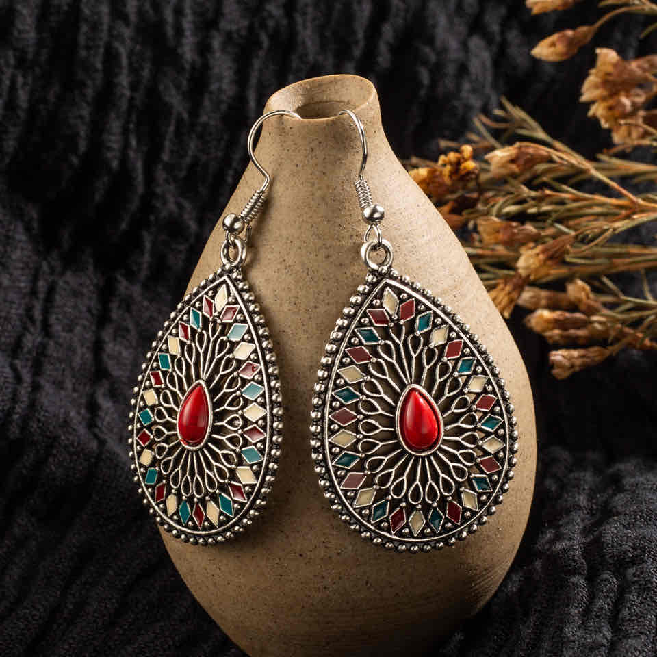 Image of an earring - Premium | Ethnic Tear Drop Gem Earrings by Zuzus Trove